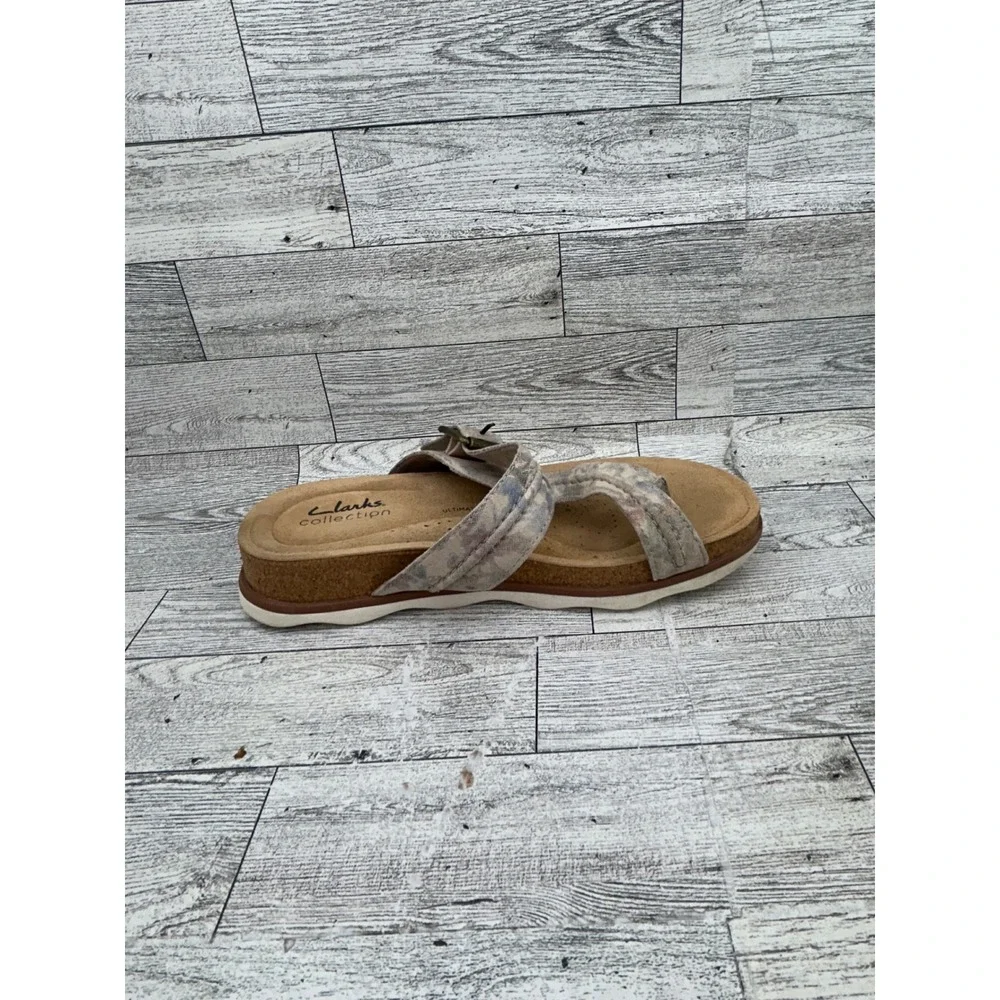 Clarks Collection Mira‎ Tide Women Sz 6M Taupe Floral Slide Sandals 261662364035